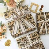 Vintage Birthday Kraft Wrapping Paper - 17" x 33' - Brown with Black Pattern