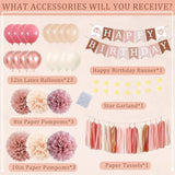 Retro Blush Pink Birthday Decorations, Boho Balloons, Banner & Tassel Garland