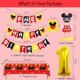 58-Pc 1st Mouse Birthday Party Set Banner, Tablecloth, Balloons & Cupcake Toppers