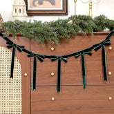 2 Pcs 13.2Ft Christmas Velvet Bow Garland Ribbon Bow Garland Banner Bows Velvet Christmas Ornaments Reusable Vintage Bows Decoration For Xmas Tree Fireplace Staircase(Deepgreen)