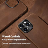 Compatible With Iphone 14 Pro Leather Case Magsafe - Top Grain Vintage Crazy Horse Leather - Metal Buttons & Camera Bezel Bump - Slim Fit & Soft - Premium Phone Cover (6.1-Inch) Retro Brown