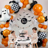 Halloween Balloon Arch Kit: Ghost, Bats & Checkered Foil Balloons