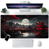 Japanese Desk Mat Riverside Full Moon Desk Pad Black Red Large Mouse Pad Gaming Mousepad Extended Xxl Keyboard Pad 31.5 X 15.7 In Laptop Computer Mouse Keyboard Mat For Office Desk Decor