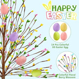 Easter Decorations 2 Pack Easter Tree With 14 Pastel Eggs Ornaments And Floral Berry Blossom, 15'' Tabletop Artificial Tree Easter Decor For Spring Party Table Centerpiece Room Home