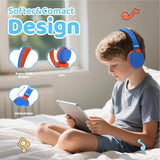 Kids Headphones Bluetooth 5.3 Wireless 60H Play Time Volume Limited 85/110Db Over Ear Foldable Protection Headset/Wired Aux Builtin Mic For Boy Girl Travel School Pad Tablet Blue