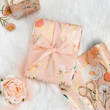 Pink Wedding Wrapping Paper Roll With Flower Patterns - 17 In X 32.8 Ft - 1 Roll (46.5 Sqft.Ttl.) Foil Floral Design Gift Wrap For Wedding, Valentines Day, Mothers Day, Birthday, Christmas