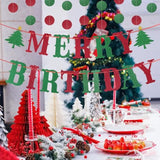 Merry Birthday Banner - Red, Green Glitter, Christmas & Birthday Party Decorations