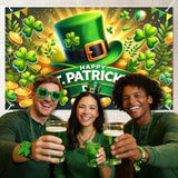 St. Patrick'S Day Banner 71X43 Inch Green Party Banner Backdrop With Clover Hat Gold Coins Happy St. Patrick'S Day Text For Holiday Party Decoration Photo Background Wall Hanging