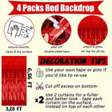 4 Pack Red Fringe Curtain Backdrop, 3.2Ft X 6.6Ft Metallic Tinsel Foil Fringe Streamers Curtains Background For Photo Booth Birthday Wedding Baby Shower Party Thanksgiving Christmas Decorations