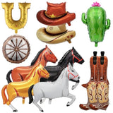 Cowboy Balloons Kit - 13Pcs Western Themed Party Decorations With Foil Horse, Horseshoe, Wheels, Cacti, Hat And Boot, Wild West Rodeo Balloons For Western Cowboy Birthday Party Decorations