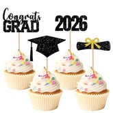 Graduation Cupcake Toppers 2026, 36 Pcs Glitter Class Of 2026 Cupcake Toppers Supplies, Includes Stands Graduation Party Decorations For Table Toppers. (36, Bg)
