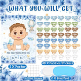 Pin The Pacifier On The Baby Game, Blue Baby Shower Decoration Pin Pacifier On Baby Poster Game With Poster 48 Pacifier Stickers Blindfold Game For Blue Bear Baby Shower Birthday Party Decorations