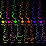 56pcs Neon Hanging Swirls — UV Glow Streamers for Blacklight Party Decor