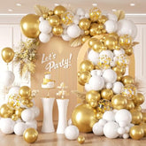 132Pcs White And Gold Balloon Arch Kit, Metallic Gold And White Balloons Different Sizes Of 18 12 10 Inch Balloons For Wedding Bridal Baptism Engagement Baby Shower Birthday Party Decorations
