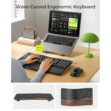 seenda Wireless Ergonomic Keyboard and Mouse, COE310 USB+Type-C+Bluetooth Multi-Device Rechargeable, Wave Keyborad, Quiet Light Mouse Compatible for Windows/macOS/PC/Laptop/MacBook/iPad - Black
