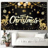 Large Merry Christmas Banner Gold Snowflake Deer Backdrop Christmas Wall Scene Christmas Holidays Party Decor Supplies Gifts 70 X 43 Inch