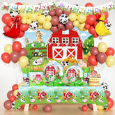 Farm Birthday Decorations, 212 Pcs - Farm Animal Birthday Party Supplies With Red Barn Backdrop, Balloon Garland, Tableware Set, Plates, Napkins, Cups, Cutlery, Serves 20 Guests