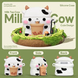 Airpods 4 Case Cover 2024 With Cleaner Kit, Funny 3D Cartoon Animal Airpods 4Th Gen Case, Soft Silicone Kawaii Boba Tea Cow Airpods 4 Gen With Keychain