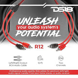 DS18 R12 RCA Cable Ultra Flex 12 Feet - 2-Male to 2-Male Stereo Audio Cables, 2RCA Male to 2RCA Male Stereo Cable for Home Theater, HDTV, Amplifiers, Hi-Fi Systems, Car Audio, Speakers. (12ft / 3.6m)