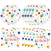 40Pcs Happy Birthday Decorations - Party Supplies Set Includes Disposable Paper Plates And Napkins With Birthday Dots Design For Adults And Kids