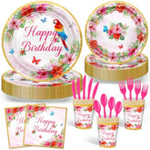 168 Pcs Hawaiian Luau Birthday Party Decorations Tropical Birthday Plates And Napkins Disposable Serve 24 Parrot Tropical Tableware For Women Girls
