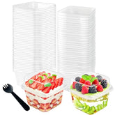 100Pcs 8Oz Plastic Dessert Cups With Lids And Spoons,Disposable Parfait Cup Square Cake Containers For Party Favor,Mousse,Yogurt,Pudding,Snacks,Fruits,50 Sets