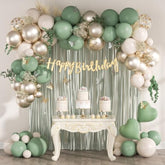 Sage Green Birthday Party Decorations With Happy Birthday Banner Green Fringe Curtain Butterfly Decorations Foil Balloons Happy Birthday Decorations For Women