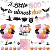 Pink Orange Halloween Baby Shower Decorations, A Little Boo Is Almost Due Banner,Cute Ghost Baby'S Bottle Cake Topper And Latex Balloons For Girls Little Boo Baby Shower Party Supplies