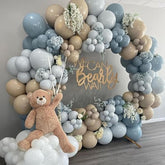 132Pcs Blue Balloon Arch Kit with Brown Accents for Baby Shower or Boy Birthday