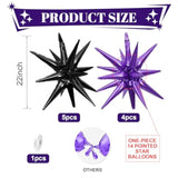 9pcs Black Purple Star Balloons 22 Inch Foil Spike Balloons for Party Decorations