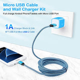 Android Charger Micro Usb Cable Single Port Wall Block Phone Plug 6Ft Charging Cord For Samsung Galaxy S7 S6 Edge/Active/S5 S4 S3 S2, Note 6 5 4,A10 J8 J3V J7V J7 J3 J6 J5 J2, Blue, Pt-Wc-03