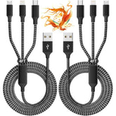 2-Pack 4Ft 3-in-1 Braided Charging Cable USB-C, Micro USB & iPhone for Multiple Devices