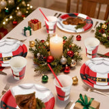 Christmas Santa Claus Paper Plates 125Pcs Red Santa Belt Party Plates, Cups, Napkins And Straw Dinner Tableware Set For 25 Guest New Year Chrismas Party Supplies Decorations