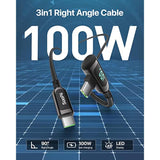 100W Right Angle Usb C To Usb C Cable, 4Ft Zinc Alloy Braided Type-C Cable Wit