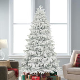 Store 7Ft Flocked Christmas Tree Unlit Realistic Downswept Artificial Hinged Christmas Fir Tree With Snow Flocng