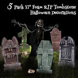 17” Halloween Foam RIP Graveyard Tombstones 5 Pack, Halloween Decorations