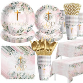 God Bless Baptism Plates And Napkins Girl - First Communion Decorations Party Tableware, Plate, Cup, Napkin, Tablecloth, Cutlery, For Christening Celebration Baby Shower Religious | Serve 24