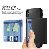 Case For Iphone X Case Iphone Xs Wallet Card Holder Slot Sliding Cover Id Pocket Dual Layer Bumper Anti-Scratch Protective Hard Shell Hybrid Rubber Armor For Apple Iphone X Xs 10 10S - Black