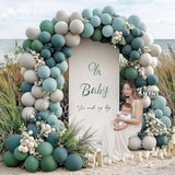 Dusty Blue Green Balloon Arch Kit Double Stuffed Sage Dusty Green White Matte Balloon Garland Slate Blue Teal Latex Balloons For Baby Shower Birthday Neutral Bridal Summer Party Decoration