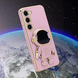 Compatible With Samsung Galaxy S25 Case, Cute 3D Astronaut Stand Rectangle Silicone Plating Full Lens Camera Protection Shockproof Soft Back Bumper Cover Phone Case For Samsung S25, Purple