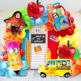 159Pcs Back To School Balloon Garland Arch Kit, Back To School Decorations, School Bus House Pencil Bag Apple Foil Balloon With Rainbow Balloons For First Day Of School Kindergarten Party Supplies