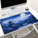 Japanese Garden Extended Gaming Mouse Pad, Large Desk Mat, 31.5 X 15.7 Inches, Blue Moonlight Design