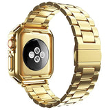 Compatible With Apple Watch Band And Case, Stainless Steel Metal Chain With Tpu Cover, Smart-Watch Link Bracelet Strap, Wrist-Band For I-Watch Series 9 8 7 6 5 4 3 2 1 Se, 45Mm 44Mm 42Mm, Gold