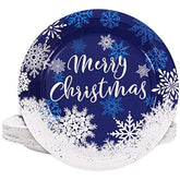 Christmas Paper Plates White Blue Snowflake Round Disposable Plates 9 Inch Merry Christmas Decorative Tableware For Christmas Winter Holiday Dinner Birthday Party Supplies, 24Pcs