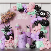150pcs Halloween Balloon Arch Kit Pink Black Purple Latex Balloons Spider Foil Bat Decor