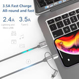 3 In 1 Charging Cable Adapter,Apple Mfi Certified Lightning,Type-C,Micro Usb Cable,Compatible With Iphone 16/15/14,Ipad,Huawei, Htc,Lg,Samsung Galaxy,Sony Xperia,Car Charger(1 Pack,3.4Ft)