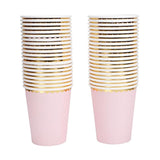 Pink Gold Paper Cups With Metallic Gold Border Disposable Paper Cups 9Oz For Wedding,Party And Cocktail,40 Pcs