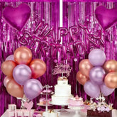 Balmylif Rose Gold Happy Birthday Party Decorations, Includes Happy Birthday Balloon Banner, 2 Foil Backdrops, 2 32-Inch Rosy Heart Balloons, Perfect For Birthdays, Valentine'S Day & Photo Backdrops