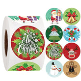 1000 Merry Christmas Stickers - 8 Designs, 1.5 Inch Round, Adhesive Xmas Decorative Holiday Envelope Seals For Cards & Gift Boxes