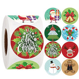 1000 Merry Christmas Stickers - 8 Designs, 1.5 Inch Round, Adhesive Xmas Decorative Holiday Envelope Seals For Cards & Gift Boxes